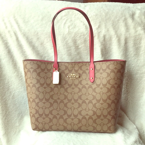 Coach Handbags - Coach Signature Town Tote Khaki/Poppy NWT #76636